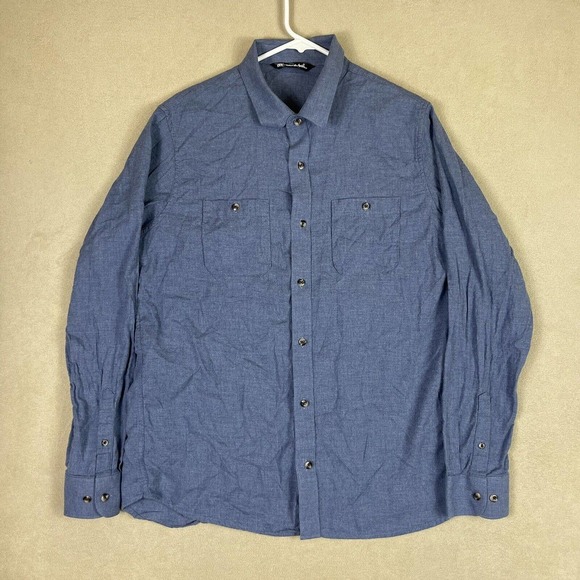 Travis Mathew Mens L Gray Long Sleeve Button Up Shirt Chest Pocket Lightweight - Picture 1 of 11